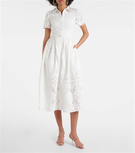 Embroidered Cotton Midi Dress In White Self Portrait Mytheresa