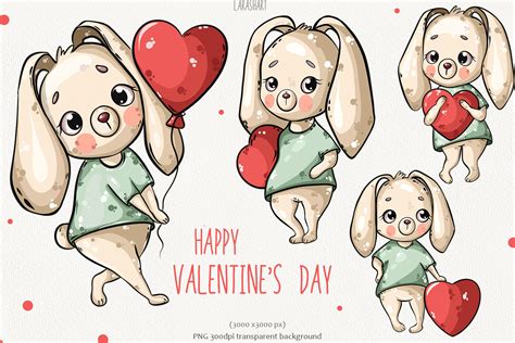 Happy Valentine's Day with Cute Bunnies Graphic by LaraShArt · Creative Fabrica