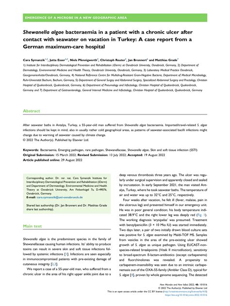 Pdf Shewanella Algae Bacteraemia In A Patient With A Chronic Ulcer