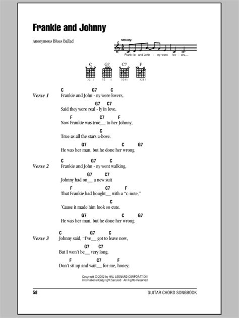 Frankie And Johnny By Anonymous Blues Ballad Guitar Chords Lyrics