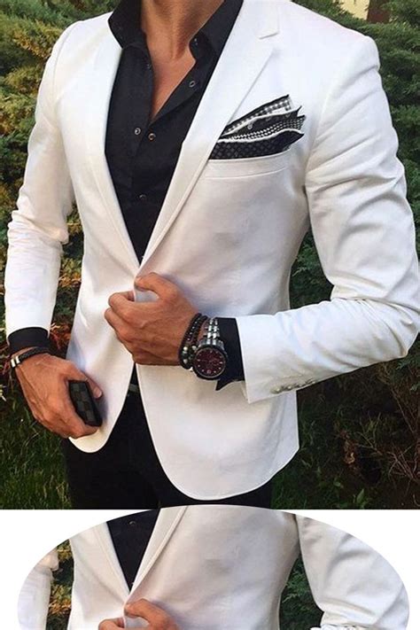 Handsome Men Fashion Slim Fit White Blazer With Black Pants Dress Part Mens Outfits Mens