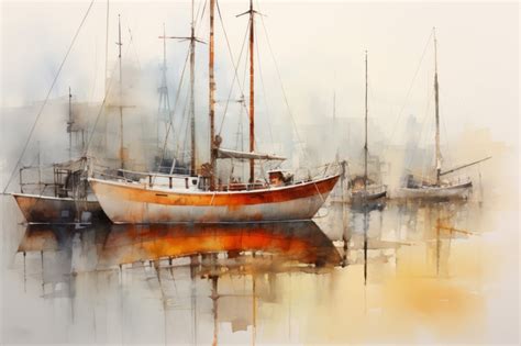 Boats at Harbor 3 Watercolor Print - Etsy