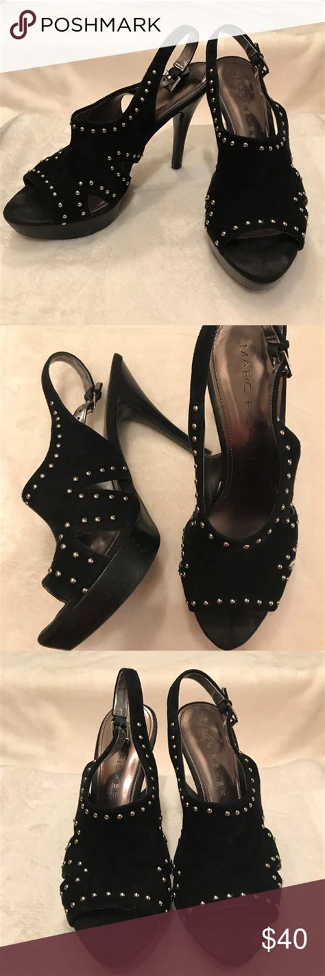 Marc Fisher Black Suede Studded Slingback Heels Slingback Heel