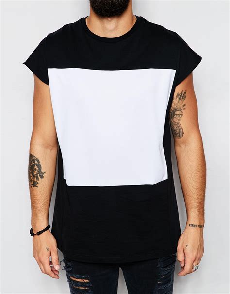 Lyst Asos Oversized Sleeveless T Shirt With Mesh Panel In Black For Men