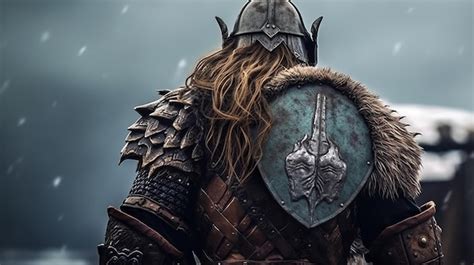 Premium AI Image | Viking warrior from the back with helmet Generative ai