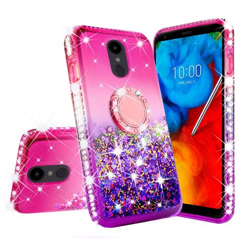 LG Stylo 5 Case Ring Stand Liquid Floating Quicksand Bling Phone Cover