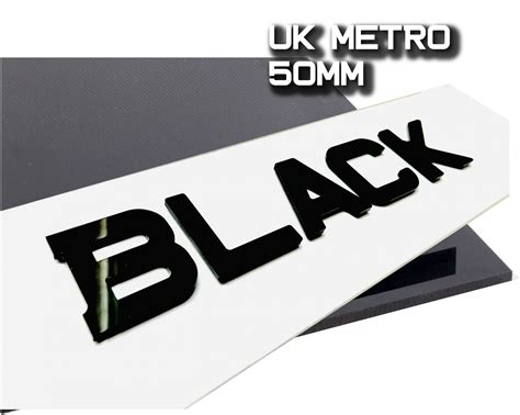 50mm 4d Metro Style Gloss Black Acrylic Number Plate Replacement