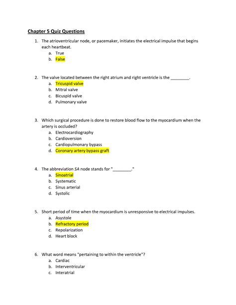 Med Term Quiz Quiz With Answers On Chapter Cardiology Chapter