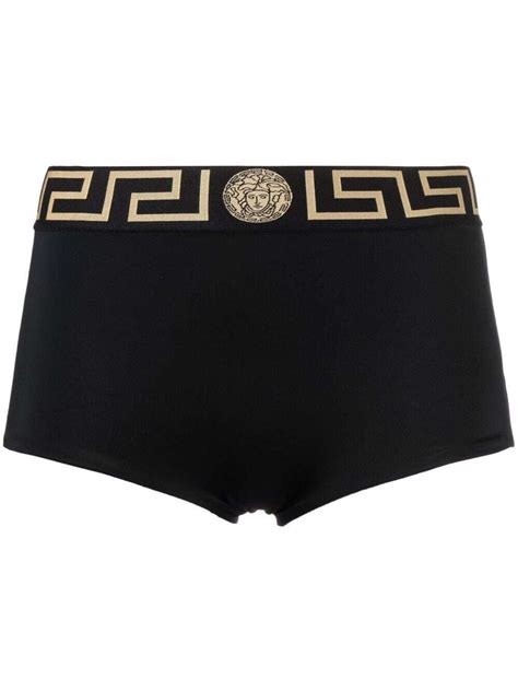 Versace Greca Trim Bikini Bottoms Black Editorialist