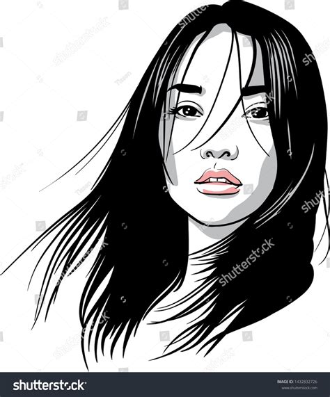 Asian Girl Portrait Vector Black White Stock Vector Royalty Free