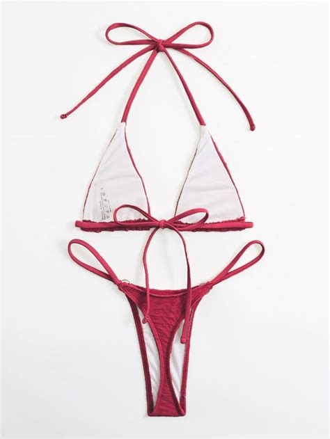 SHEIN Swim SXY Mono Bikini Set Halter Micro Triangle Bra Thong Bottom 2 Piece Swimsuit SHEIN