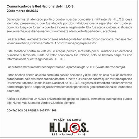 Nuestro acompañamiento a la compañera militante de HIJOS Diario EL SOL