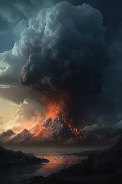 Premium AI Image | Ash cloud smoke and lightning in a volcanic eruption