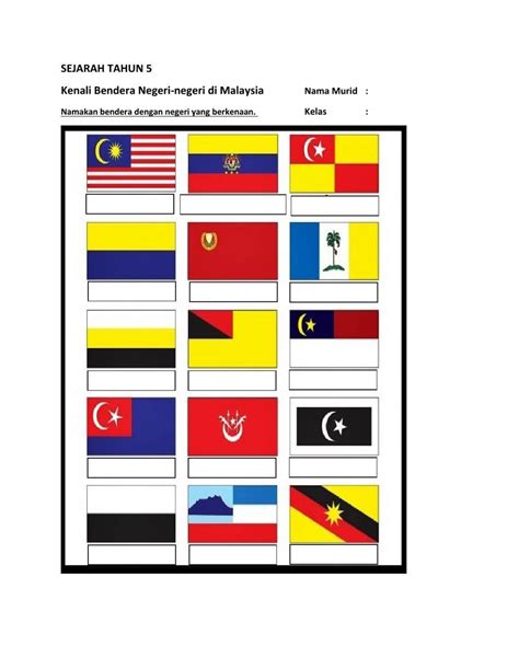 Bendera Negeri Negeri Di Malaysia Worksheet