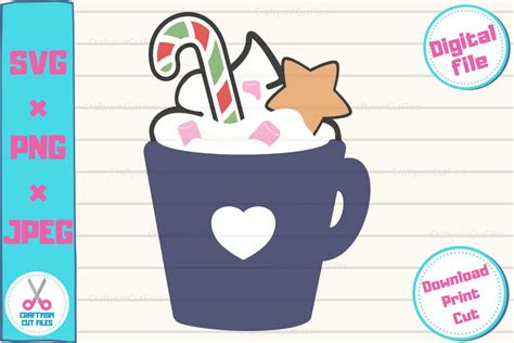Hot Cocoa SVG Christmas Cocoa Mug SVG Christmas Kitchen Décor Clipart Cut File for Cricut