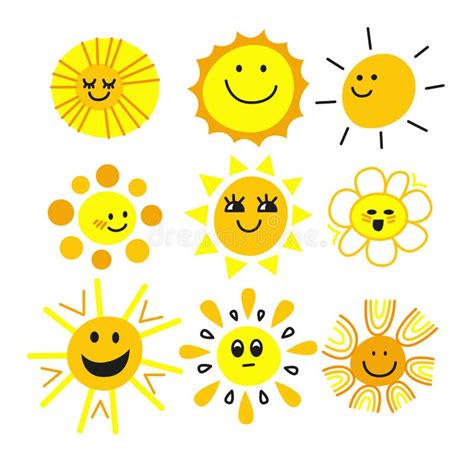 Cartoon Sunny Smiling Faces Icons Stock Vector Illustration Of