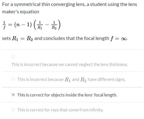 Solved For A Symmetrical Thin Converging Lens A Student