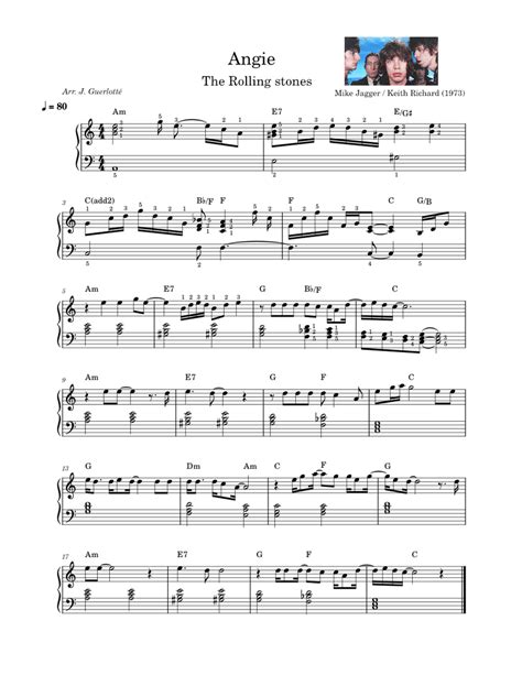 Angie The Rolling Stones Sheet Music For Piano Solo Easy