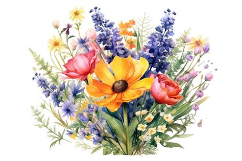 Premium AI Image | Wildflower meadow bouquet watercolor painting