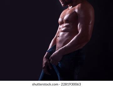 Mans Powerful Shoulders Muscular Shirtless Manked Stock Photo