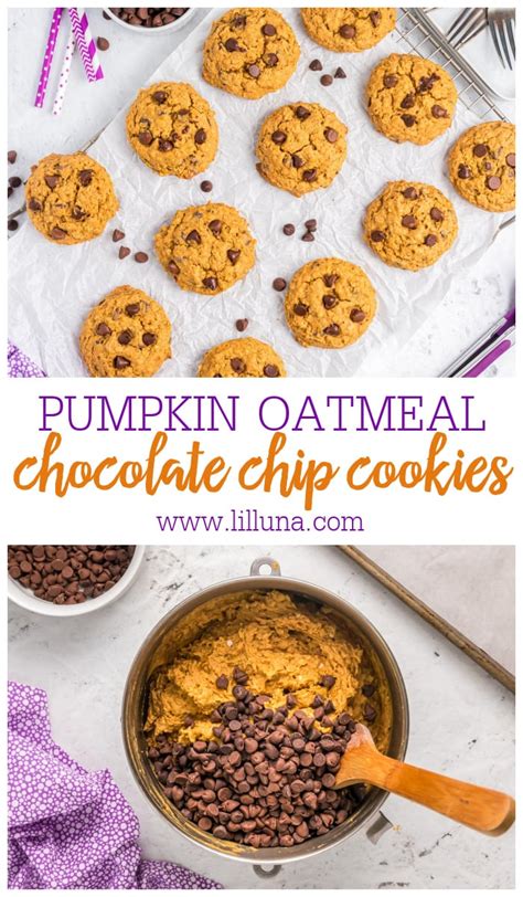 Pumpkin Oatmeal Chocolate Chip Cookies Soft Chewy Lil Luna