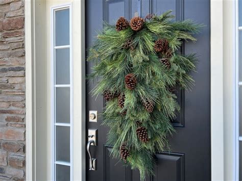 Winter Pine Teardrop Wreath For Front Door Faux Pine Wreath Etsy