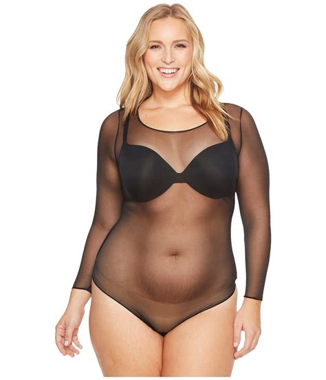 Spanx Cotton Plus Size Sheer Fashion Mesh Thong Bodysuit In Black Save 35 Lyst