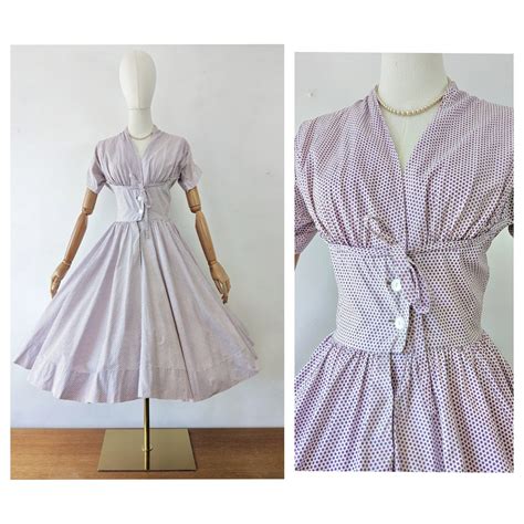 1950s Lilac Polkadot Cotton Fit And Flare Dress 1950s White Dress 1950s