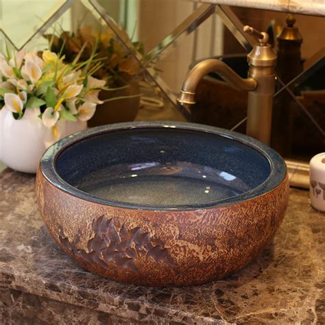 Buy Brown Design Round Basin Washbasin Jingdezhen Art