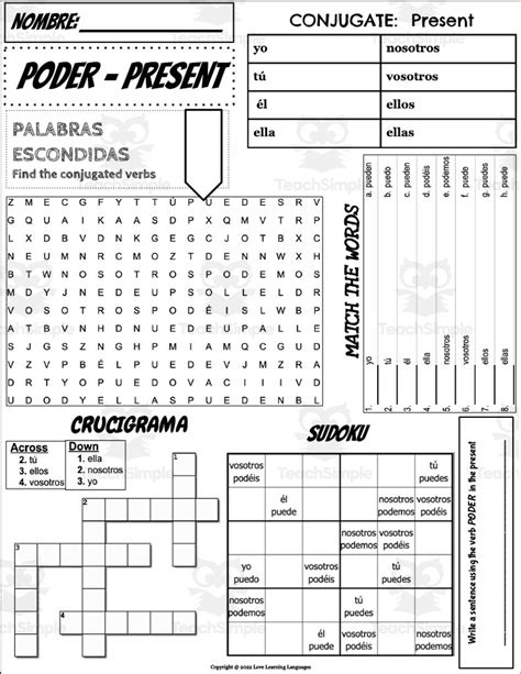 Spanish Verb Poder Conjugation Worksheet By Teach Simple