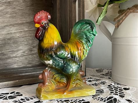 Vintage Colorful Ceramic Rooster Made In Japan Rustic Kitchen Country