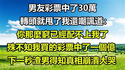 男友彩票中了30萬，轉頭就甩了我還嘲諷道：你那麼窮已經配不上我了，殊不知我買的彩票中了一個億，下一秒渣男得知真相崩潰大哭圍爐夜話 漫步人間