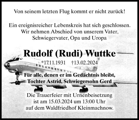 Traueranzeigen Von Rudolf Wuttke Trauer Anzeigen De