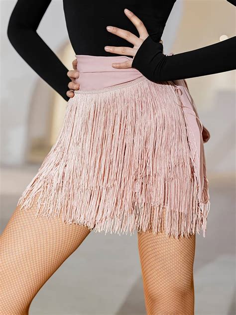 Solid Asymmetrical Fringe Trim Hip Wrap Skirt Sexy Stretchy Knot Double