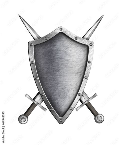 Medieval Knight Shield With Crossed Swords Isolated On White Stock