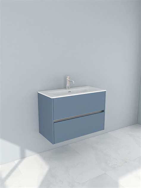 Q Series 800mm Wall Mounted Basin Double Drawer Cabinet With MS12