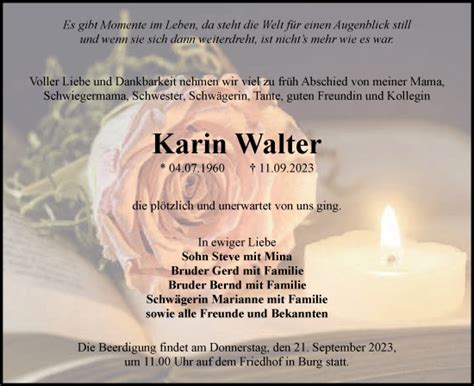 Traueranzeigen Von Karin Walter Lr Online Trauer De