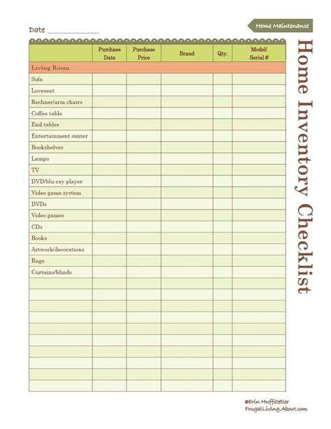 Contents Insurance Checklist Spreadsheet Within Printable Home