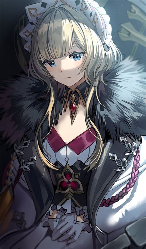 An Anime Character With Long Blonde Hair And Blue Eyes Wearing A Fur Coat Standing In Front Of