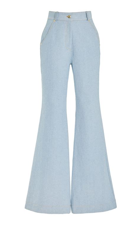 Sergio Hudson Exclusive Denim High Rise Flared Leg Pants In Blue Lyst