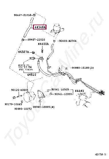 Запчасти Тойота HOSE OIL RESERVOIR TO PUMP NO 1 443480C010