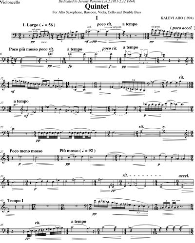 Quintet For Alto Saxophone Bassoon Viola Cello And Double Bass Bassoon Sheet Music By Kalevi