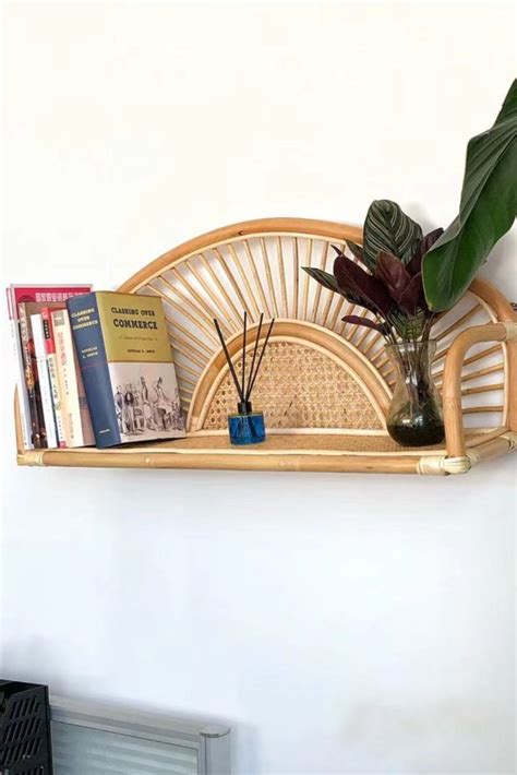 Rattan Hanging Wall Shelf Rattan Bookshelf For Living Room Rattan