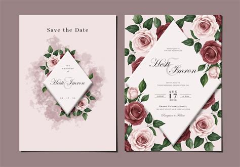 Premium PSD Luxury Double Sided Wedding Invitation Template With Flowers