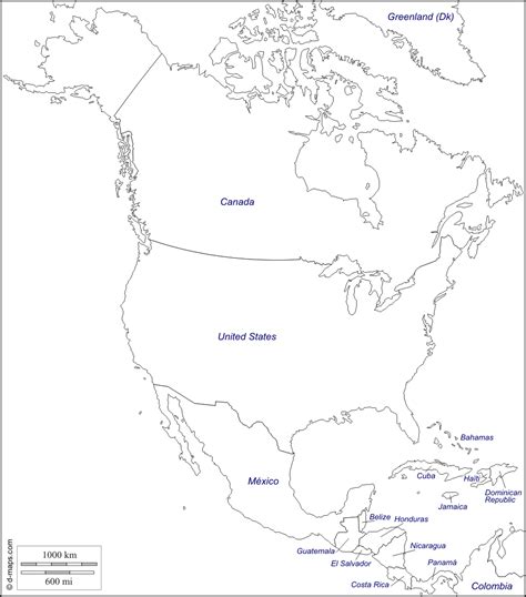 América Del Norte Mapa Gratuito Mapa Mudo Gratuito Mapa En Blanco