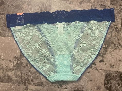 Nwt Flirtitude Large Aqua Blue Floral Lace Mesh Bow Rare Bikini Panties Ebay