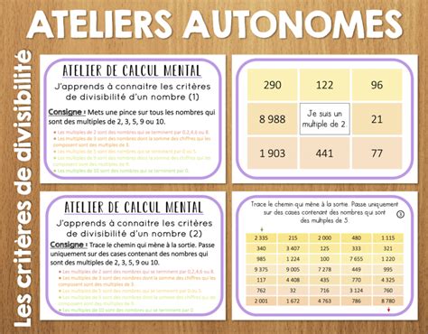 Ateliers Autonomes Calcul Les Crit Res De Divisibilit