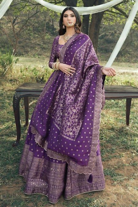 Buy Purple Vegan Silk Woven Floral Booti The Minara Blouse Lehenga Set