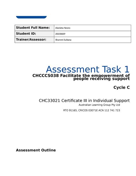 Assessment TASK 1 Chcccs 038 CHC33021 Cycle C RTO Works V1 0 2023