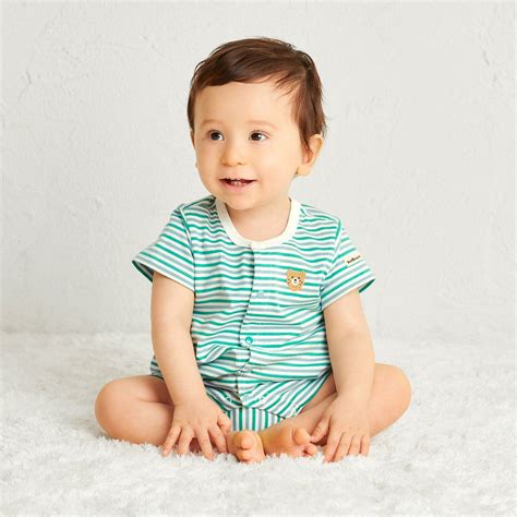 ホットビスケッツ HOT BISCUITS みじんボーダー ワンポイント刺繍 ショートオール グリーン ファッション通販 MAGASEEK マガシーク